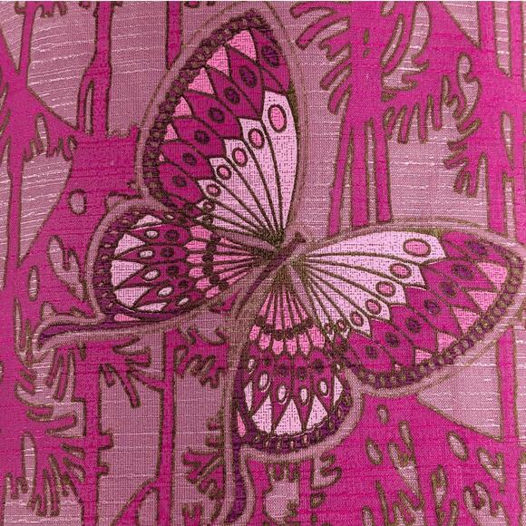 ALFRED SHAHEEN Pink Butterflies & Daisies Hawaiian Hostess Dress Vintage 1960's - Picture 1 of 13